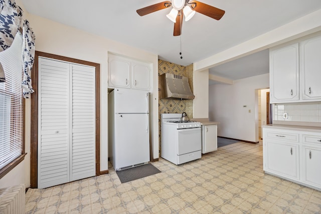19 Terhune Ave, Branford, CT 06405 - kitchen with light floors, tasteful backsplash, exhaust hood, and white appliances