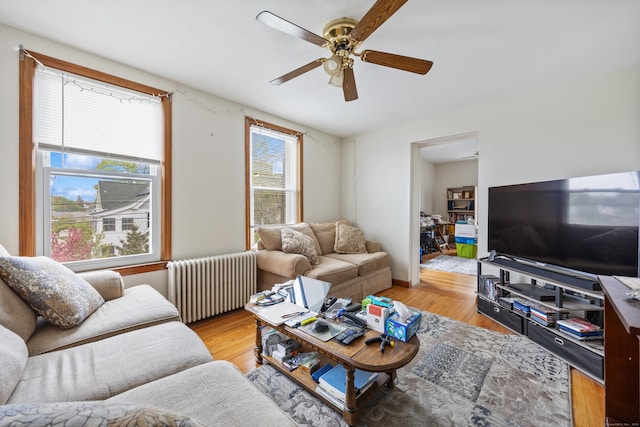 19 Terhune Ave, Branford, CT 06405 - living room featuring radiator, a ceiling fan, and wood finished floors