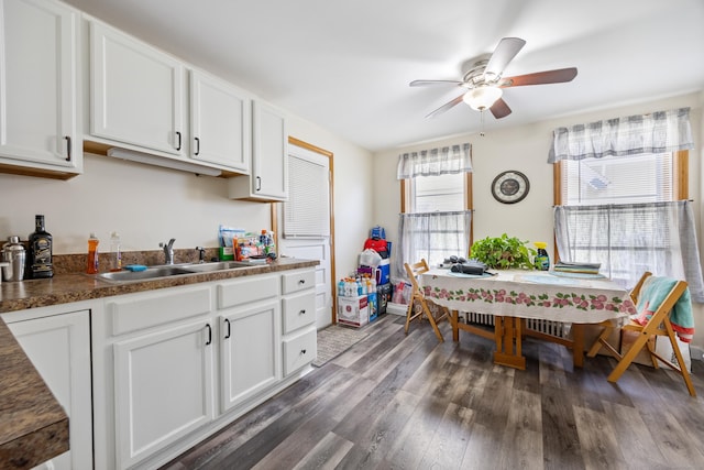 19 Terhune Ave, Branford, CT 06405 - kitchen featuring a sink, white cabinets, a ceiling fan, and wood finished floors