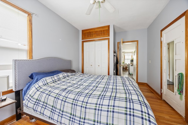 19 Terhune Ave, Branford, CT 06405 - bedroom featuring a closet, wood finished floors, baseboards, and ceiling fan