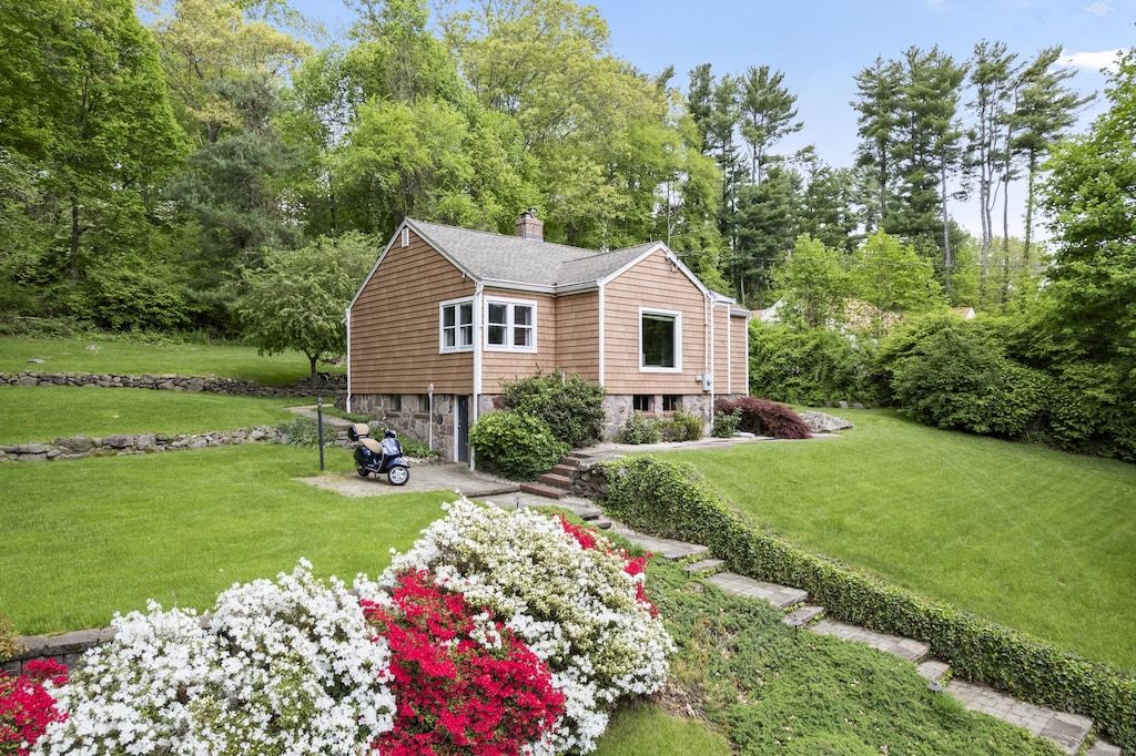 196 Harrison Rd, Cheshire, CT 06410 - view of side of property featuring a chimney and a yard