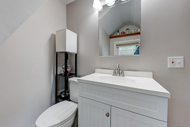140 College Ave, Torrington, CT 06790 - half bath featuring toilet, vanity, and lofted ceiling