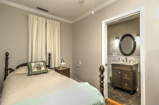 24 Wall St, Shelton, CT 06484 - bedroom featuring ornamental molding, a sink, and dark wood-style flooring
