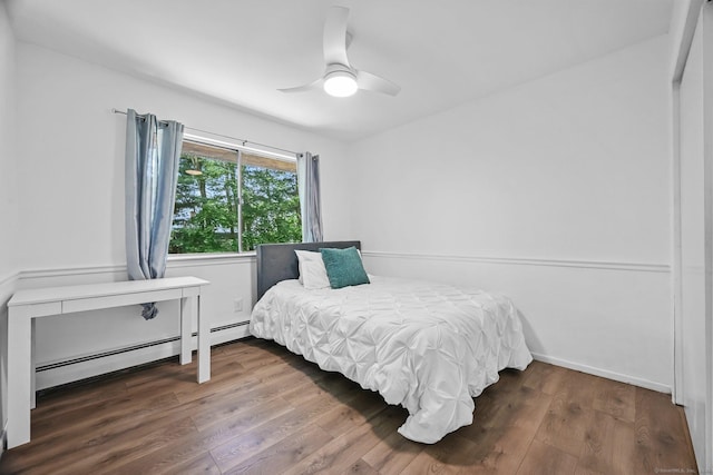 333 Vincellette St Unit 25, Bridgeport, CT 06606 - bedroom with a baseboard radiator, wood finished floors, and ceiling fan