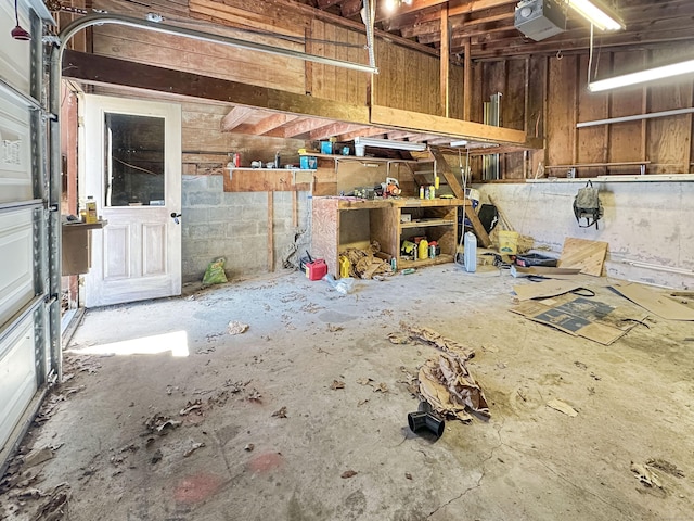 garage with a garage door opener