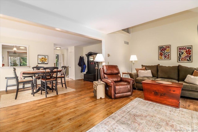 living area featuring wood finished floors