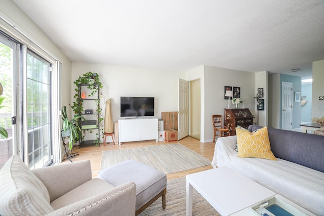 living area featuring baseboards and light wood-type flooring