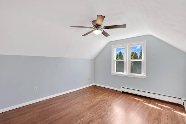 327 Abbe Rd, Enfield, CT 06082 - additional living space with lofted ceiling, wood finished floors, baseboards, a baseboard radiator, and a ceiling fan