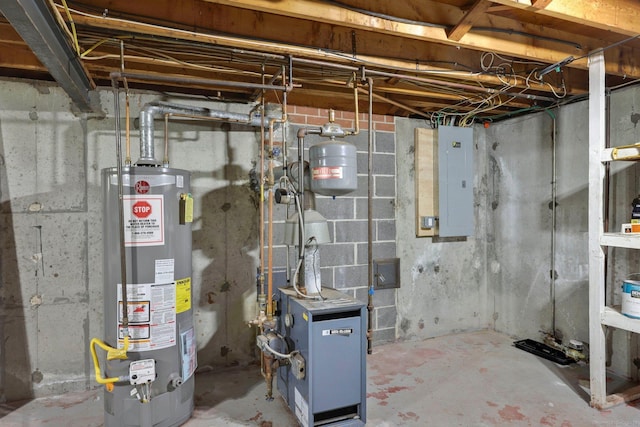327 Abbe Rd, Enfield, CT 06082 - unfinished basement featuring a heating unit, gas water heater, and electric panel