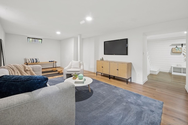 128 W Ave, Darien, CT 06820 - living area featuring wood finished floors, baseboards, and recessed lighting