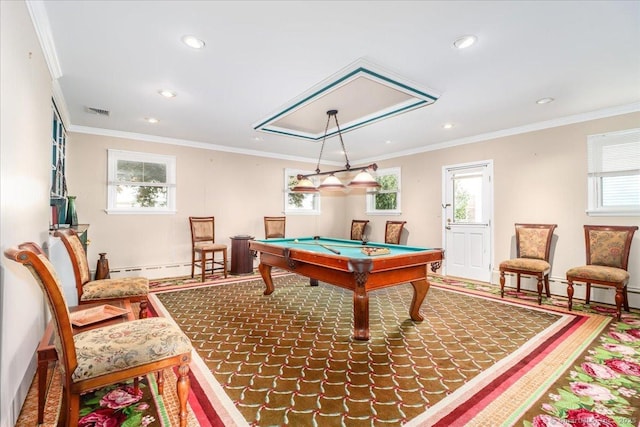 110 Deer Hill Ave, Danbury, CT 06810 - playroom featuring recessed lighting, billiards table, crown molding, and baseboards
