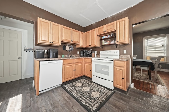 224 1st Ave, West Haven, CT 06516 - kitchen featuring white appliances, light brown cabinetry, dark wood-type flooring, light countertops, and a sink