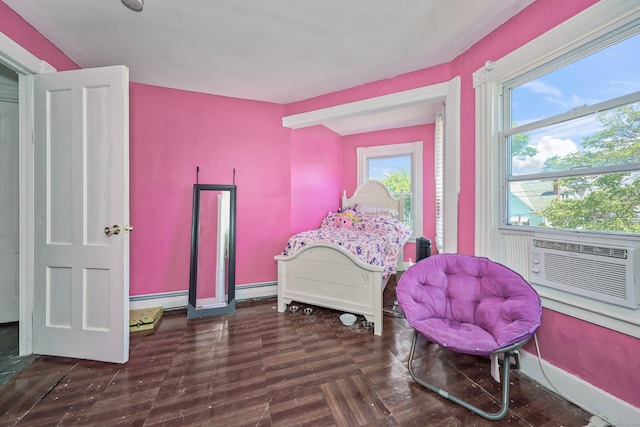 224 1st Ave, West Haven, CT 06516 - bedroom featuring multiple windows, baseboard heating, a baseboard radiator, and cooling unit
