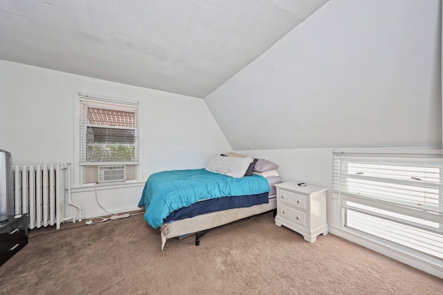 224 1st Ave, West Haven, CT 06516 - bedroom with radiator heating unit, light colored carpet, lofted ceiling, and cooling unit