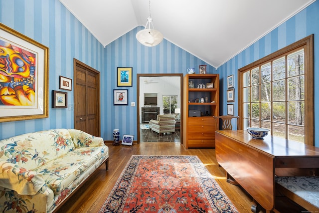 7 Partridge Ln, Burlington, CT 06013 - office space featuring vaulted ceiling, wallpapered walls, wood finished floors, and baseboards