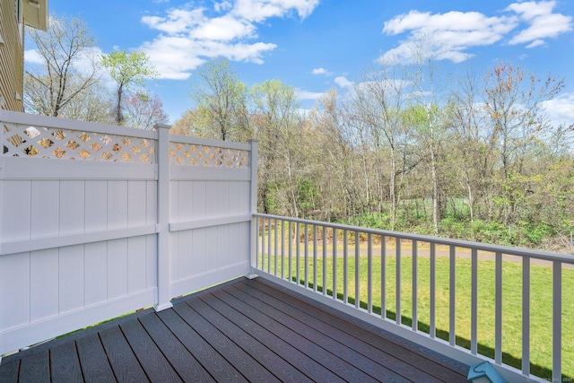 wooden terrace with a lawn