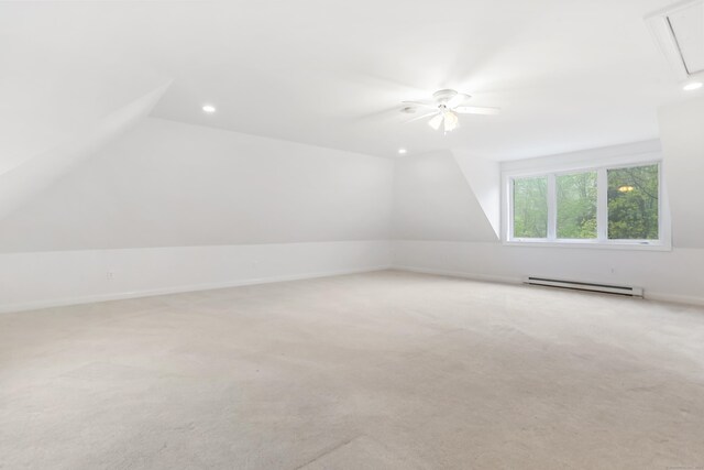 28 Drewbarrie Ln, Easton, CT 06612 - bonus room with lofted ceiling, light carpet, baseboard heating, and ceiling fan