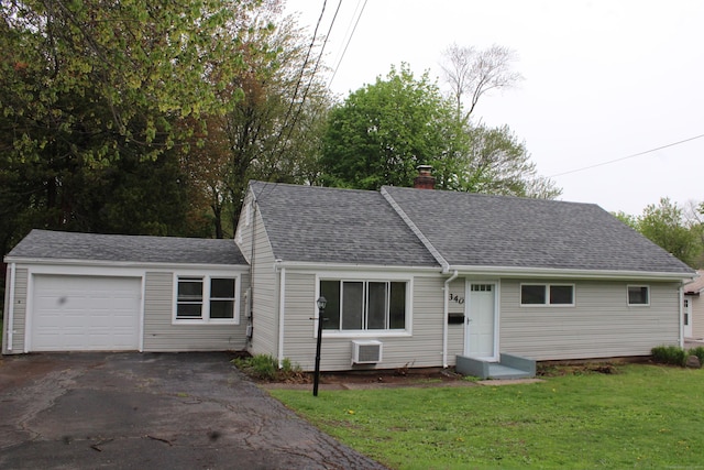 340 Robbins Ave, Newington, CT 06111 - ranch-style home with roof with shingles, a garage, a front yard, a chimney, and driveway