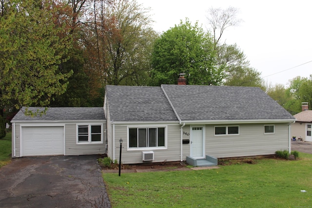340 Robbins Ave, Newington, CT 06111 - ranch-style house featuring a garage, a front lawn, driveway, and a chimney