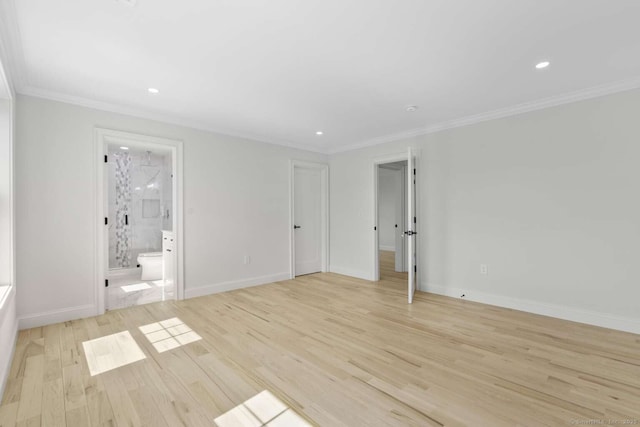 unfurnished bedroom with recessed lighting, baseboards, and light wood-type flooring