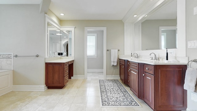 27 Dock Rd, Milford, CT 06460 - bathroom with baseboards, recessed lighting, tile patterned floors, and vanity