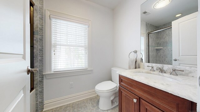27 Dock Rd, Milford, CT 06460 - bathroom featuring an enclosed shower, visible vents, plenty of natural light, and vanity