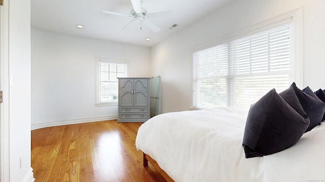 27 Dock Rd, Milford, CT 06460 - bedroom with ceiling fan, visible vents, wood finished floors, baseboards, and recessed lighting