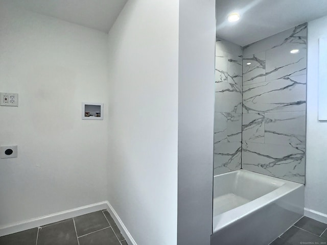 141 Arcadia Ave, Bridgeport, CT 06604 - bathroom with baseboards,  shower combination, and tile patterned flooring