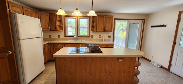 116 Aimes Dr, West Haven, CT 06516 - kitchen featuring freestanding refrigerator, open shelves, light countertops, a sink, and dishwasher