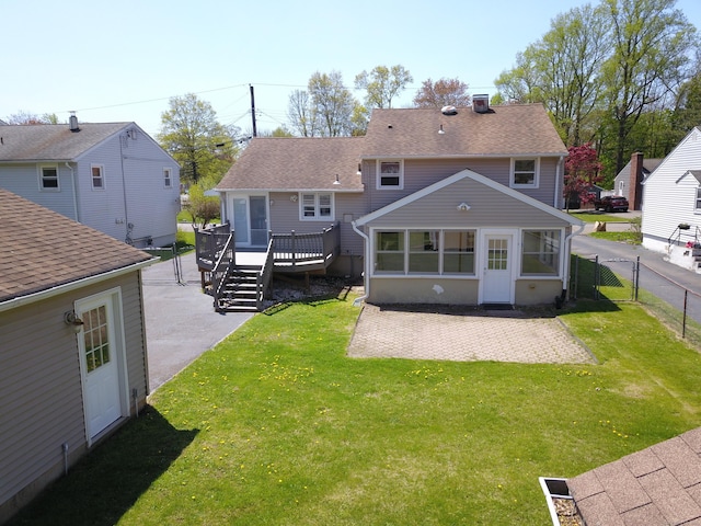 116 Aimes Dr, West Haven, CT 06516 - back of property with a lawn, a patio, fence, and a deck