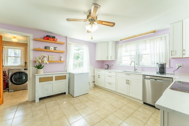 23 Strosberg Rd, Waterford, CT 06385 - kitchen featuring a ceiling fan, washer / clothes dryer, stainless steel dishwasher, refrigerator, and a sink
