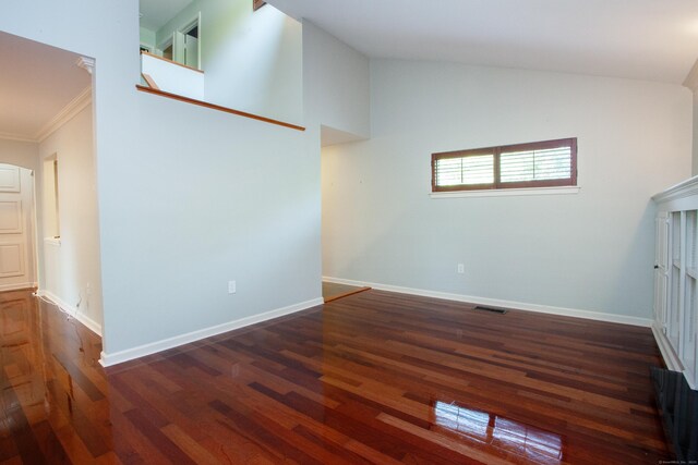 22 Maple Ln Unit 22, Avon, CT 06001 - empty room with wood finished floors, baseboards, crown molding, and high vaulted ceiling