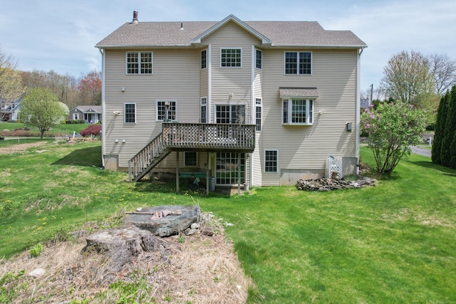 85 Chippenwood Ln, Bristol, CT 06010 - rear view of property with a wooden deck, stairs, a yard, and a fire pit