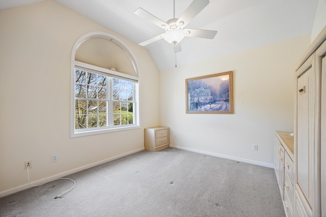85 Chippenwood Ln, Bristol, CT 06010 - empty room with a ceiling fan, baseboards, light carpet, and vaulted ceiling