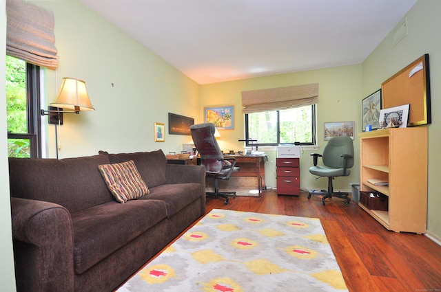 home office featuring wood finished floors