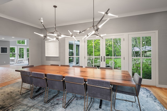 1580 Ponus Rdg, New Canaan, CT 06840 - dining room with ornamental molding, wood finished floors, french doors, and baseboards