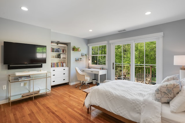 1580 Ponus Rdg, New Canaan, CT 06840 - bedroom featuring access to outside, wood finished floors, baseboards, recessed lighting, and an office area