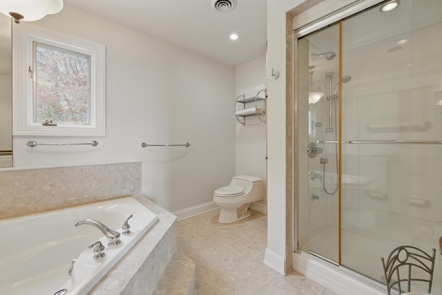 919 Pequot Ave, New London, CT 06320 - full bath featuring a stall shower, a bath, tile patterned flooring, and recessed lighting