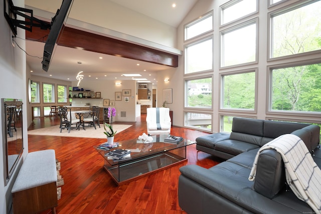 88 Green Ln, Ridgefield, CT 06877 - living area featuring hardwood / wood-style floors, recessed lighting, and high vaulted ceiling