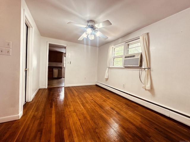 5 N Ridgeland Rd, Wallingford, CT 06492 - empty room with a baseboard heating unit, a ceiling fan, hardwood / wood-style flooring, and baseboards