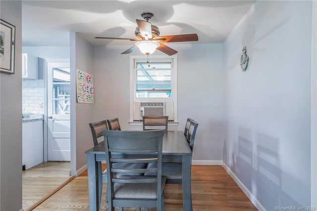 76 Chidsey Dr, North Branford, CT 06471 - dining room with baseboards, cooling unit, light wood-style flooring, and ceiling fan