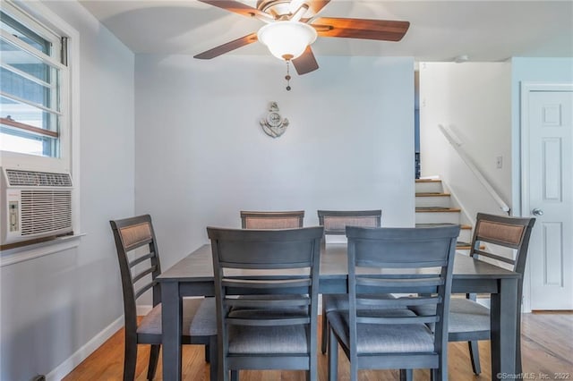 76 Chidsey Dr, North Branford, CT 06471 - dining room featuring stairway, ceiling fan, cooling unit, and wood finished floors