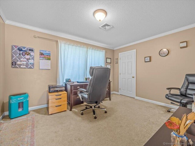 149 Tromley Rd, East Windsor, CT 06088 - office space with ornamental molding, baseboards, a textured ceiling, and carpet floors