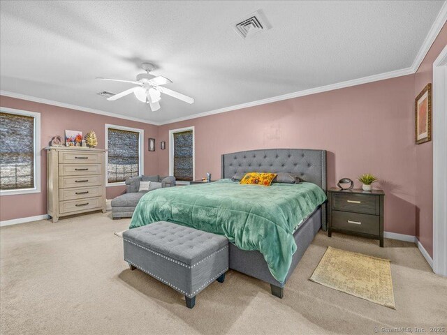 149 Tromley Rd, East Windsor, CT 06088 - carpeted bedroom with baseboards, crown molding, ceiling fan, and a textured ceiling