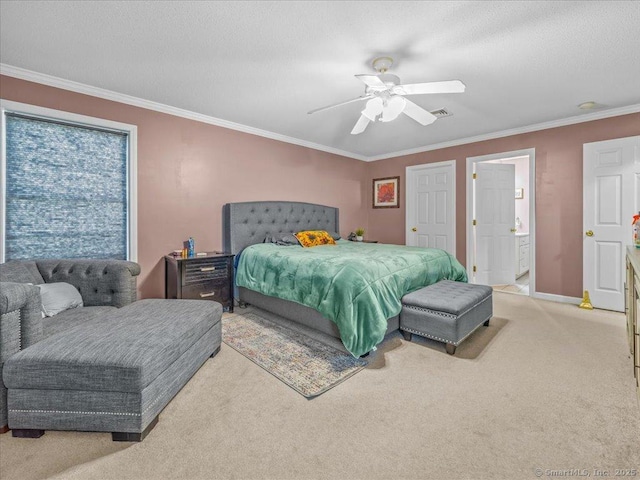 149 Tromley Rd, East Windsor, CT 06088 - carpeted bedroom with ornamental molding, a ceiling fan, baseboards, and ensuite bath