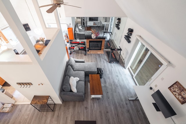 7 Copper Hill Dr Unit 7, Guilford, CT 06437 - living area featuring a ceiling fan and wood finished floors