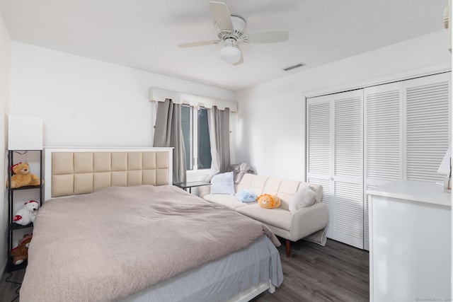7 Copper Hill Dr Unit 7, Guilford, CT 06437 - bedroom featuring a closet, visible vents, wood finished floors, and ceiling fan