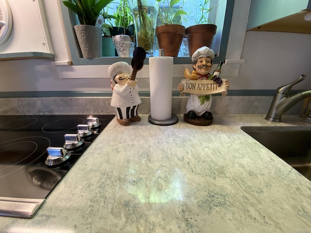 details with black electric stovetop, light countertops, and a sink