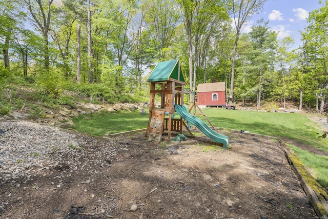 view of play area featuring a yard