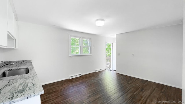 76 Midway Dr, Bethel, CT 06801 - interior space featuring baseboards, dark wood finished floors, visible vents, and a sink